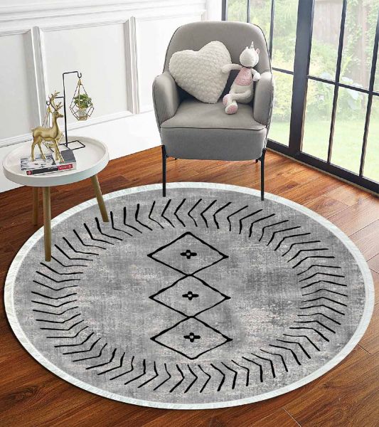 Birkilim Yuvarlak Yıkanabilir Dekoratif Halı İpeksi Kaymaz Taban | MLN-IP-YU-HT-962