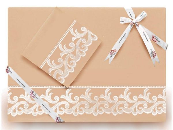 Dowry Land French Guipure Belinda Plain Duvet Cover Set Cappucino