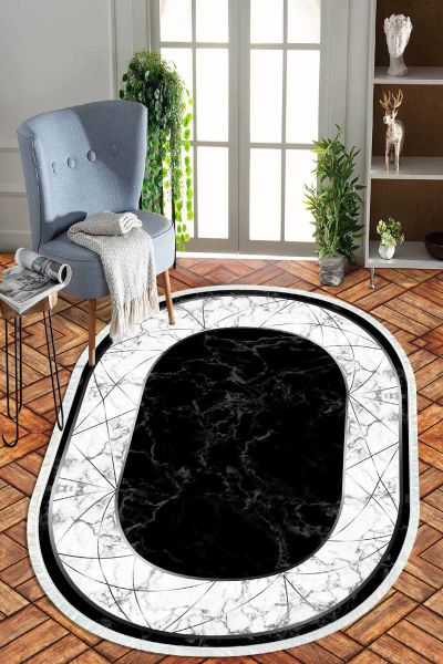 Birkilim Oval Yıkanabilir İpeksi Kaymaz Taban Dekoratif Halı | MLN-IP-O-HT-656