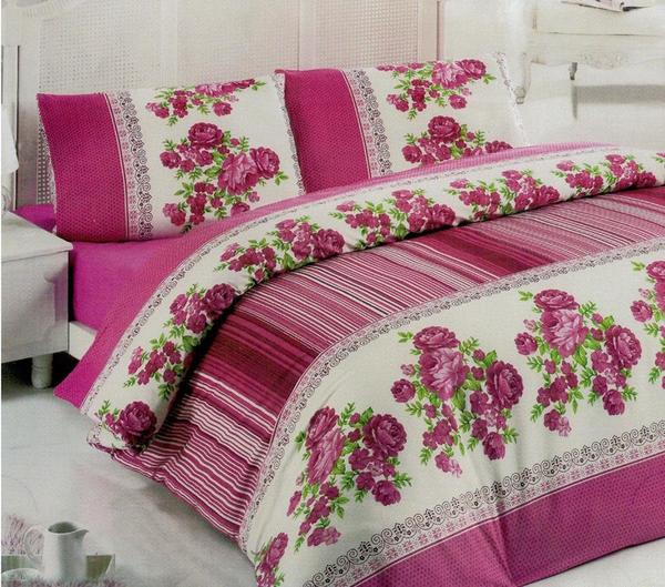 Hoffmanns Cotton Çift Kişilik Nevresim Takımı 4 Prç Magenta Çiçek Tasarımı