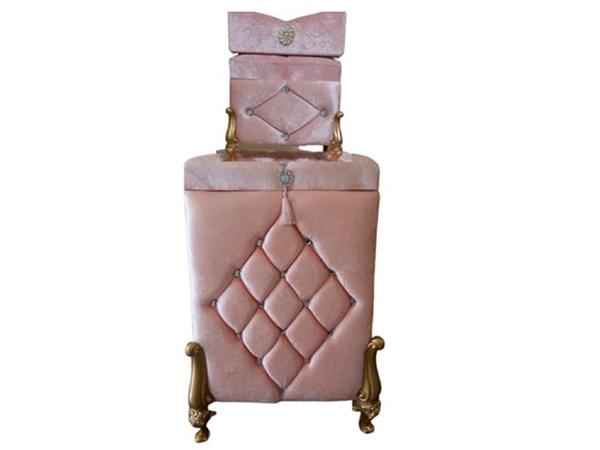 Çeyizlik Kapitoneli İncili Amalia 3 Lü Kirli Sepeti Takımı Pudra