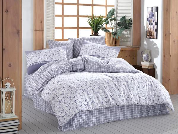 Ensemble housse de couette double Flower Bleu