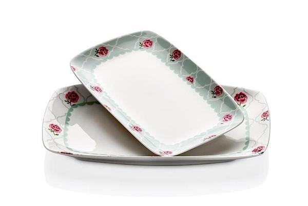 Neva Pedra 2 Teilig Porzellan Servier Platte Blumen Design 20x25cm 
