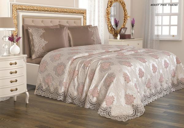 Fransız Güpürlü Miray Çeyizlik Pike Takımı Cappucino