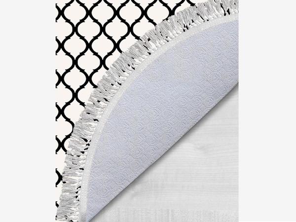 Oval Fransen 2-teilige Badematte Set Becher Weiß