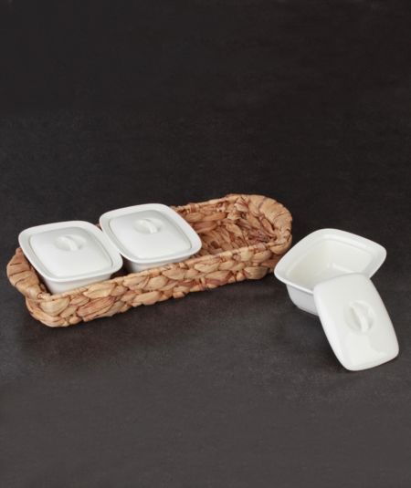 Porselen Sepetli 3 Lü Kapakli Kase Takimi