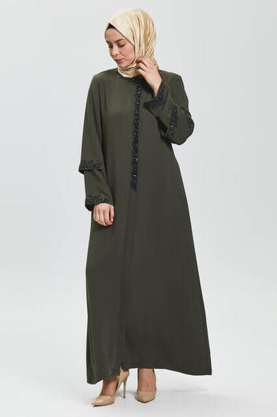 Abaya en pierre d'épine kaki foncé 9072-20
