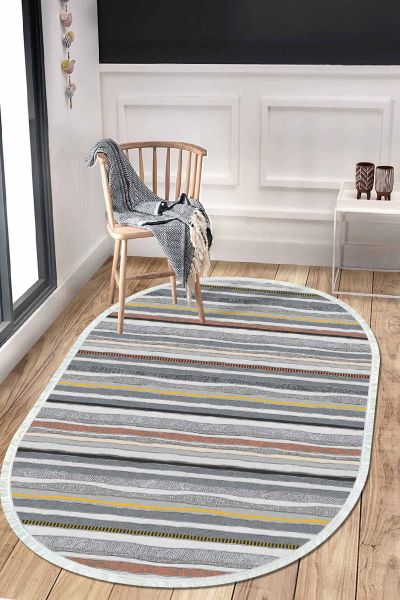 Birkilim Oval Yıkanabilir İpeksi Kaymaz Taban Dekoratif Halı | MLN-IP-O-HT-263