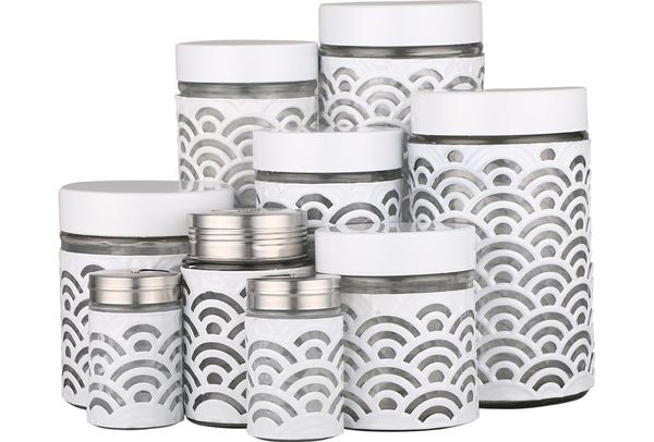 Almina 9 Parça Cam Baharat / Kavanoz Seti | Beyaz | Al-3819-2-w