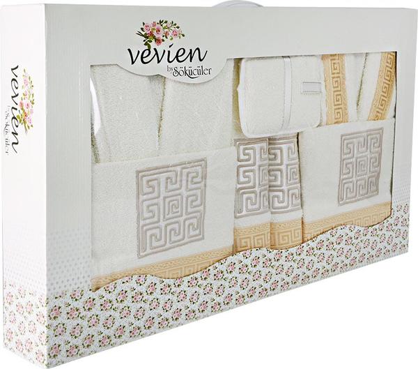 Vevien Bornoz Seti 16 Parça | Beyaz Altın | %100 Pamuk