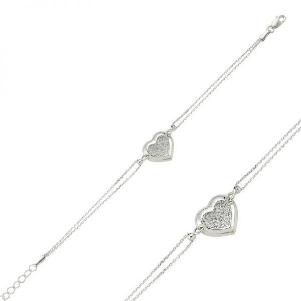 Gümüş Kalpli Bayan Bileklik