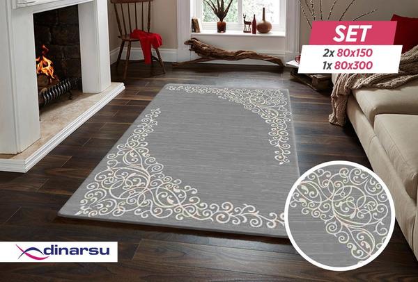 Dinarsu New Florida Lurex Halı Seti | 80x150 | 80x300 | Gri