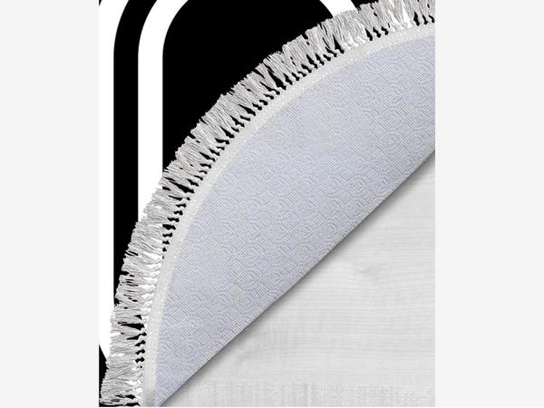 Oval Fringed 2-Piece Bath Mat Set Geometric Black