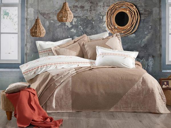 مفرش سرير أولمبوس مزدوج مغطى باللون البيج