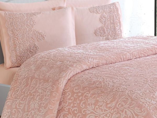 Fransız Güpürlü Eymen Battaniye Takımı Pudra