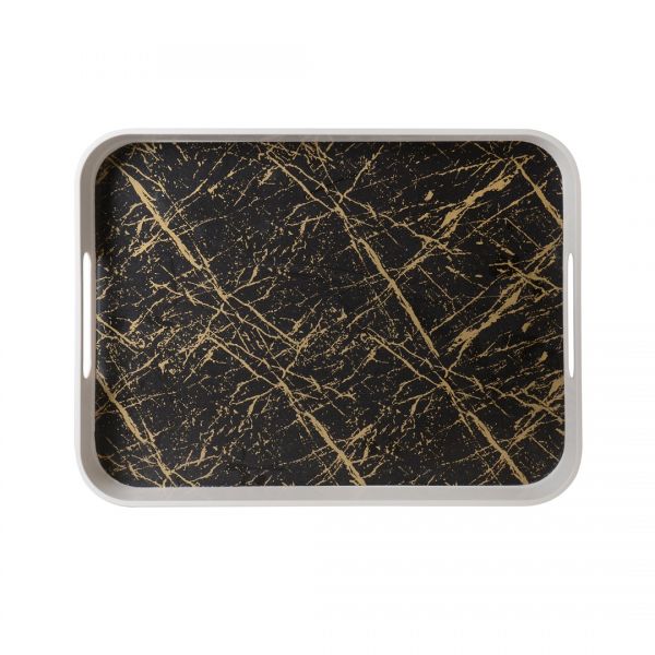 30X40 cm BLACK MARBLE DEEP RECTANGULAR NON-SLIP MELAMINE TRAY | SILK-FRM907