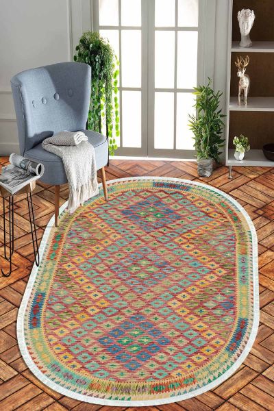 Birkilim Oval Yıkanabilir İpeksi Kaymaz Taban Dekoratif Halı | MLN-IP-O-HT-652