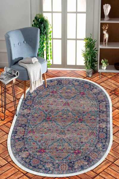 Birkilim Oval Yıkanabilir İpeksi Kaymaz Taban Dekoratif Halı | MLN-IP-O-HT-758