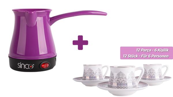 Sinbo Mor Elektrikli Türk Kahve Makinesi & Almina 6'lı Türk Kahve Seti