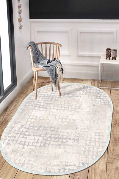 Birkilim Oval Yıkanabilir İpeksi Kaymaz Taban Dekoratif Halı | MLN-IP-O-HT-087