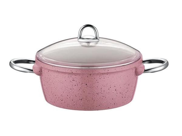 Tac Vision | Topf | Kochtopf | Kochgeschirr | Fleischtopf | 20cm | Mit Glasdeckel | Aus Aluguss | Rosa | Tac-3015