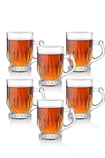 6 Adet Kristal Kulplu Çay Kupası