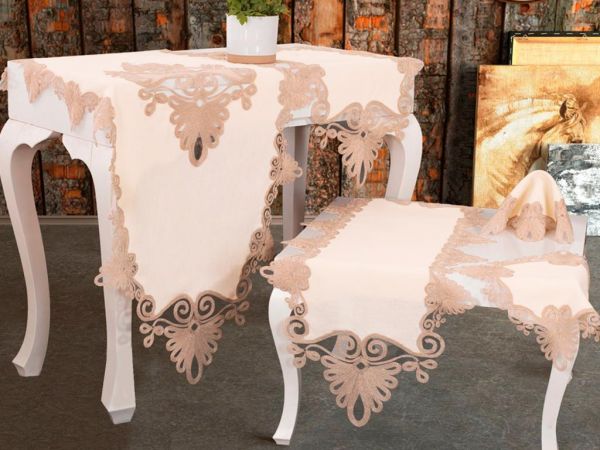 Ensemble de salon en lin 5 pièces Almina Cappuccino crème