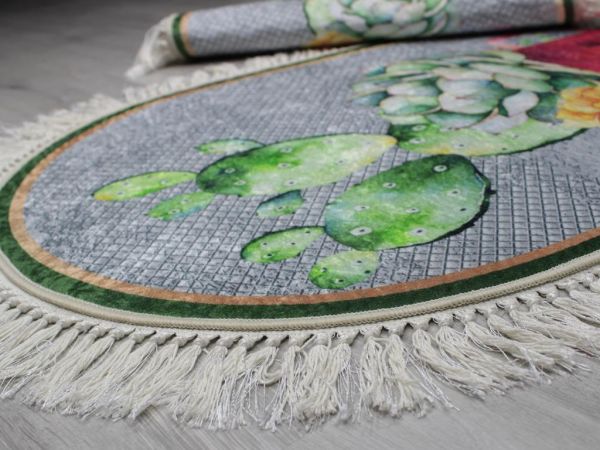 Ensemble de tapis de bain 2 pièces à franges ovales Smile Grey