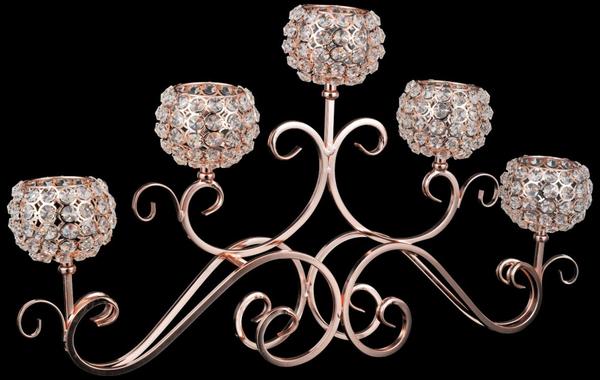 Dekonaz 5'li Lüks El Yapımı Kristal Taşlı Mumluk | Bakır