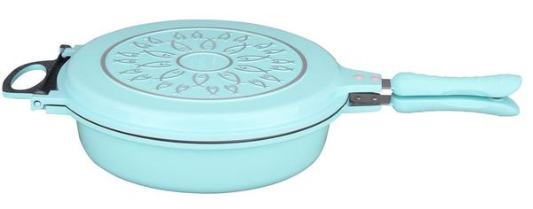Schäfer Doppelbratpfanne Türkis rund mit Vakuumglasdeckel