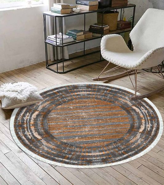 Birkilim Yuvarlak Yıkanabilir Dekoratif Halı İpeksi Kaymaz Taban | MLN-IP-YU-HY-1267