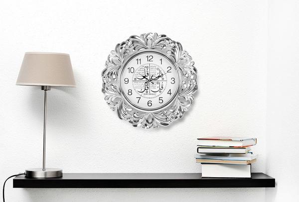 Quartz 4 Kul Süresi Lüks İslami Duvar Saati Modern Desen Dini Motif Gümüş 55 cm