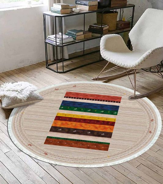 Birkilim Yuvarlak Yıkanabilir Dekoratif Halı İpeksi Kaymaz Taban | MLN-IP-YU-HS-515