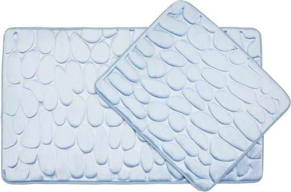 Almina Premium Taş Desenli Banyo Paspas Seti 2 Parça Maxi | Parlak Mavi