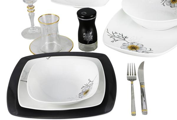 Bricard Contes 26 Parça Porselen Yemek Takımı Çiçekli Kare| 6 Kişilik