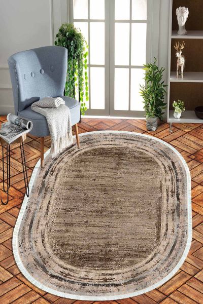 Birkilim Oval Yıkanabilir İpeksi Kaymaz Taban Dekoratif Halı | MLN-IP-O-HT-971