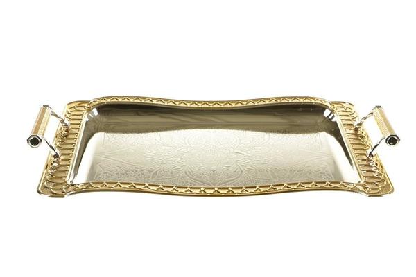 Almina Elegant Tepsi Seti 2 Parça Altın Çiçek Desen