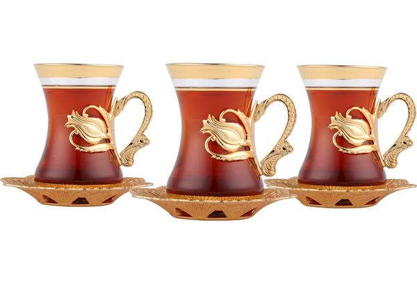 Asia 6'lı Osmanlı Çay Seti | 12 Parça | Altın | Asia-0005