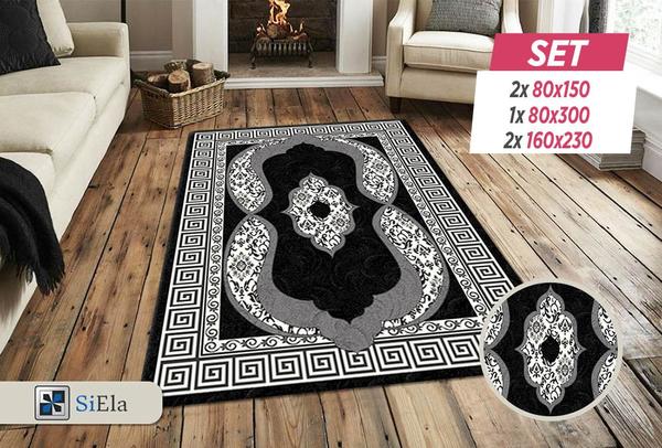 Siela Diyez Collection Halı Seti | 80x150 | 80x300 | 160x230 | Siyah