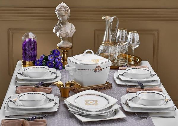 Neva Emma 60 Parça Bone Premium Yemek Takımı | 12 Kişilik | Kare | N2478