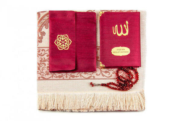 Şantuk Kumaş Kaplı Yasin Kitabı - Çanta Boy - İsme Özel Plakalı - Seccadeli - Tesbihli - Keseli - Bo