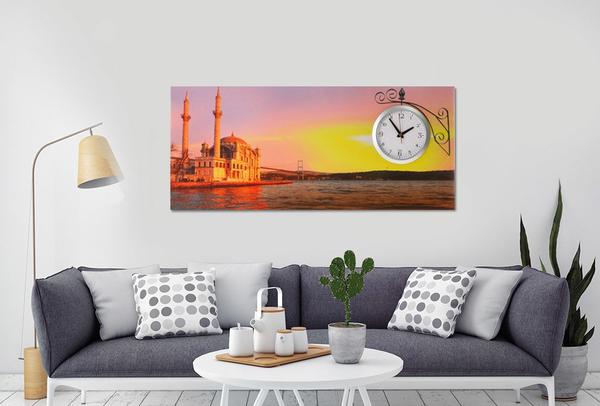 Saatli Duvar Tablosu İstanbul 87cm