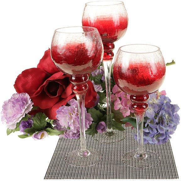 Burcu 3'lü Dekoratif Cam Şamdan | BC-3474-R