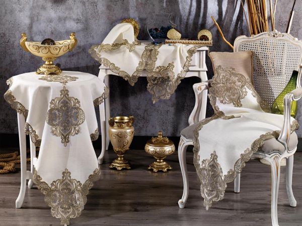 Çeyizdiyarı Tual Keten 5 Parça Salon Takımı Cappucino