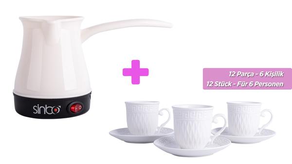 Sinbo Beyaz Elektrikli Türk Kahve Makinesi & Hayal 6'lı Türk Kahve Seti
