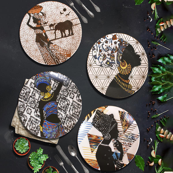 Afrikanische Frauen Servierteller 25 cm 4 Stück - 18106-07-11-14 | Keramika