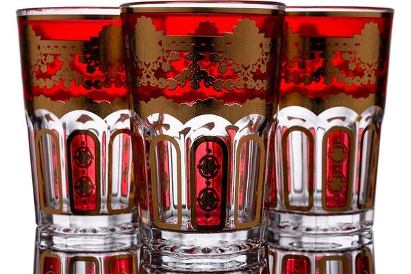 Bavary | Desenli Bardak | 12 Adet | Kırmızı-Altın | By-2307-5