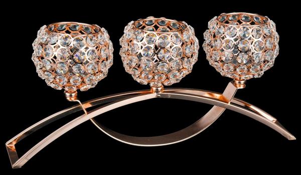 Dematex 3'lü Lüks El Yapımı Kristal Taşlı Mumluk | Bakır