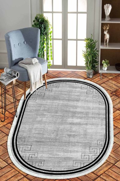Birkilim Oval Yıkanabilir İpeksi Kaymaz Taban Dekoratif Halı | MLN-IP-O-HT-1381