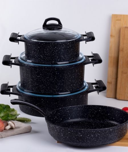 Acar Küche | Cast Prestige 7-teiliges Set aus schwarzem Granit